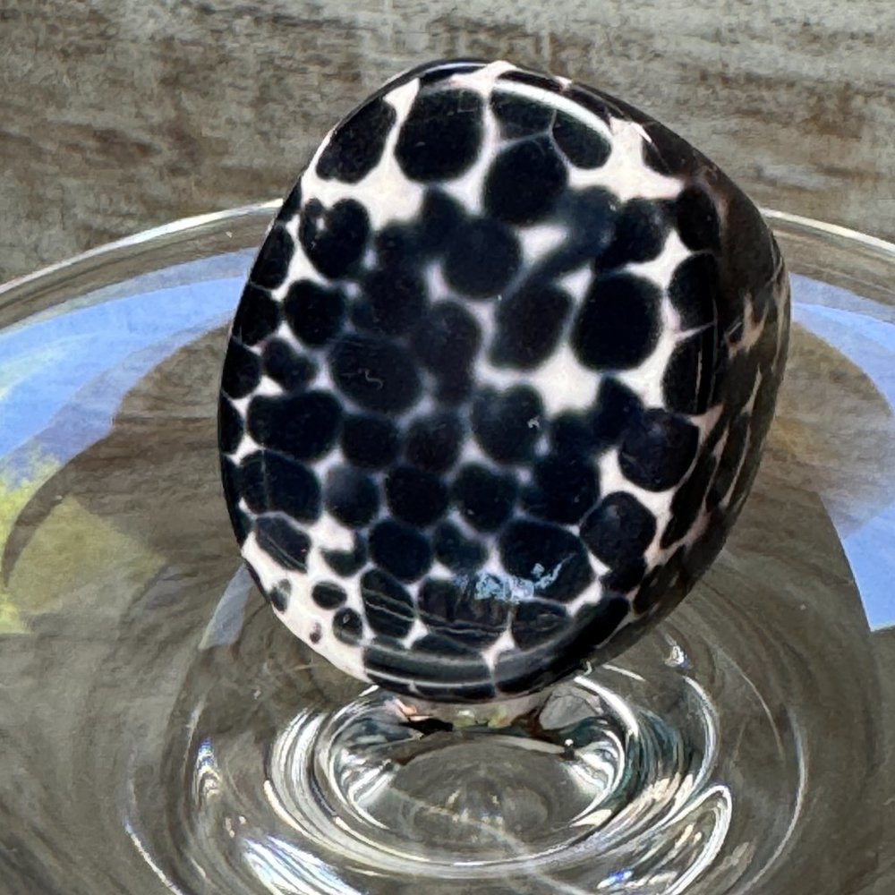 Vintage Chunky Plastic Mottled Black and White Statement Ring